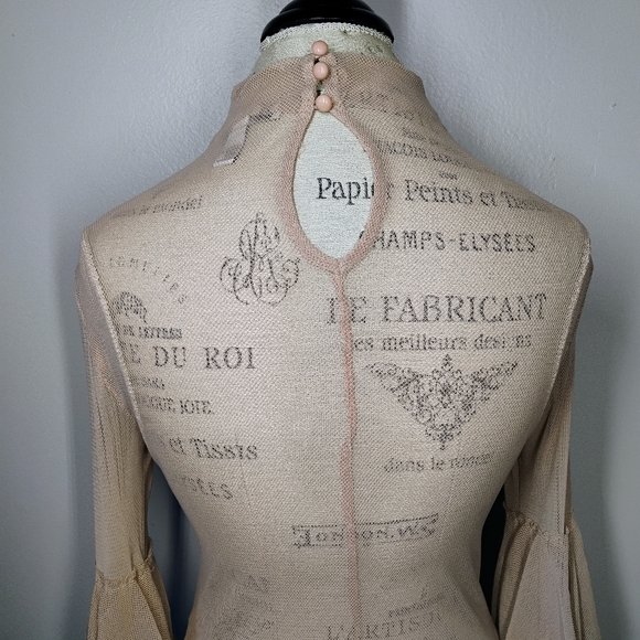 Forever 21 Sheer Mesh Top Pink Ruffle Sleeves Size Small Layering Balletcore - Picture 5 of 9